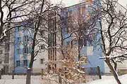 Blue coloured housing block in Piotrków Trybunalski, Poland